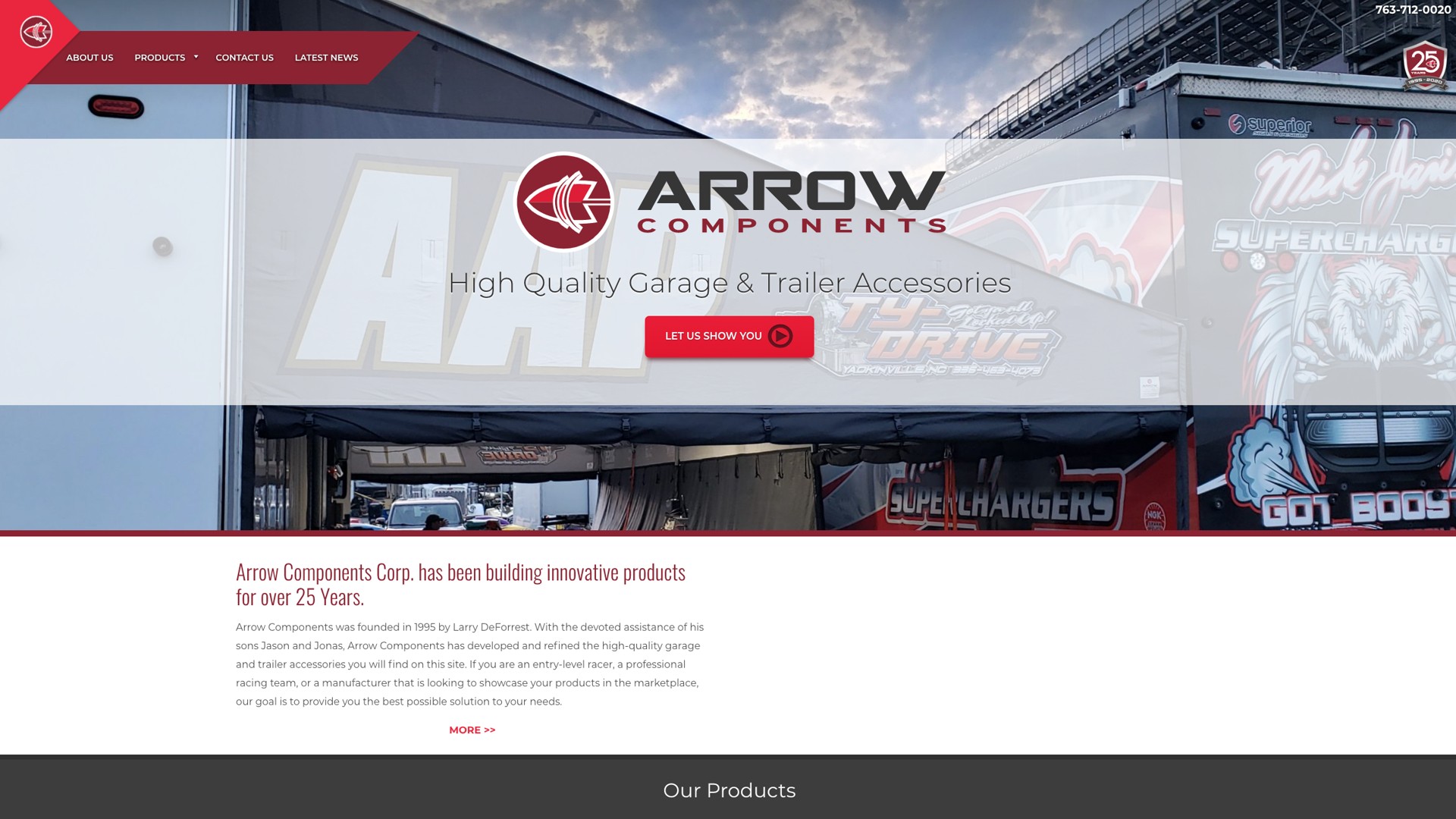 Front page of Arrow Components's website