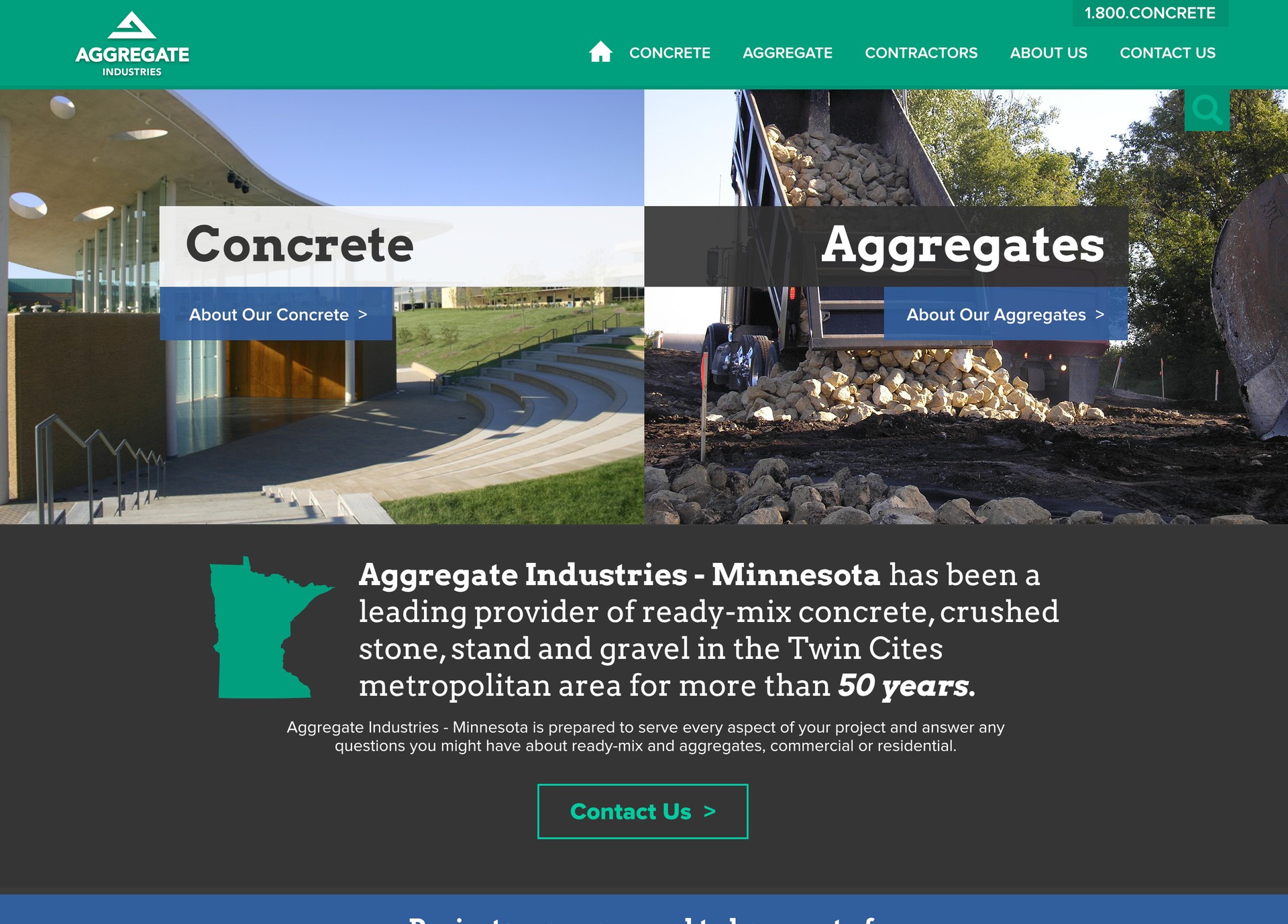 Front page of Aggregate MN's website