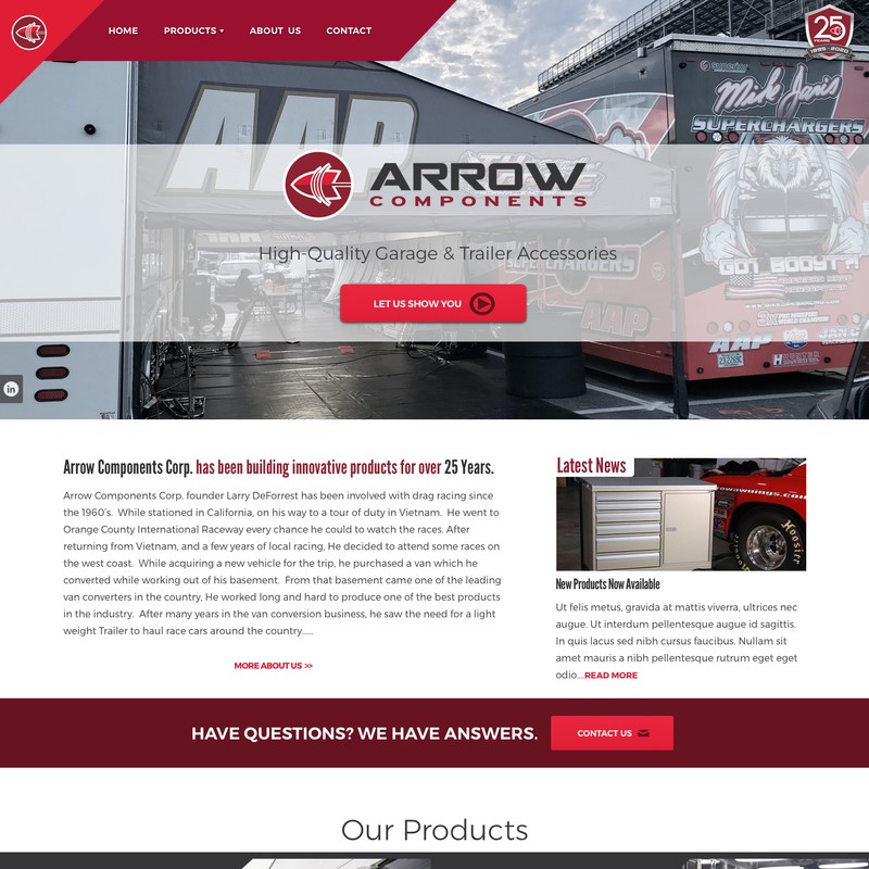 Front page of Arrow Components's website