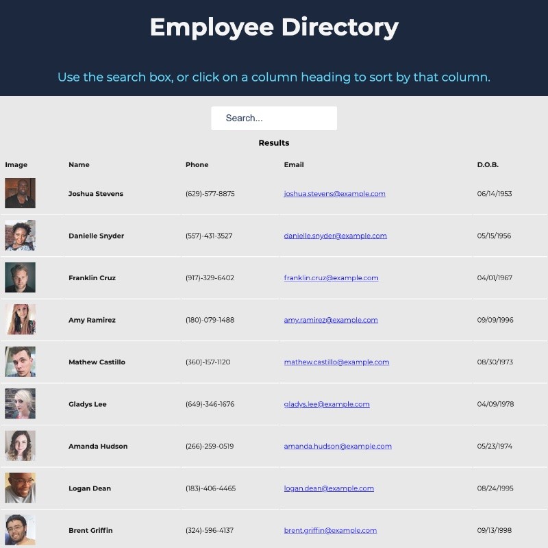 React Employee Directory