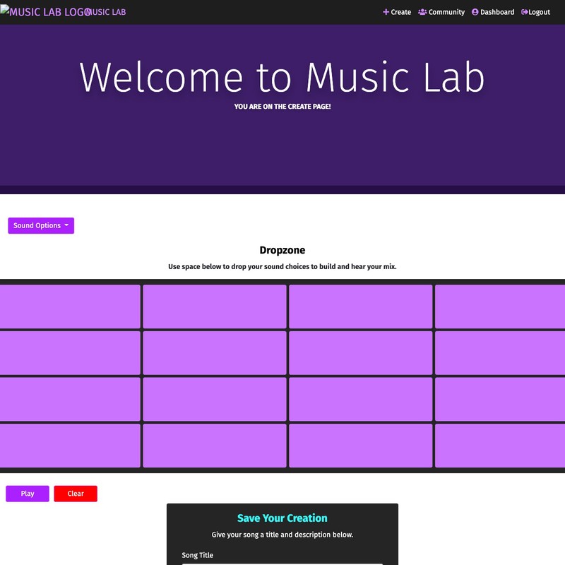 Front page of Music Lab's website