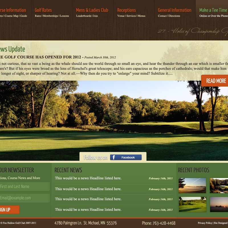 Front page of Fox Hollow GC's website