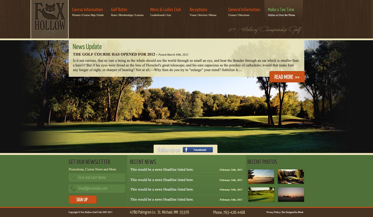 Front page of Fox Hollow GC's website