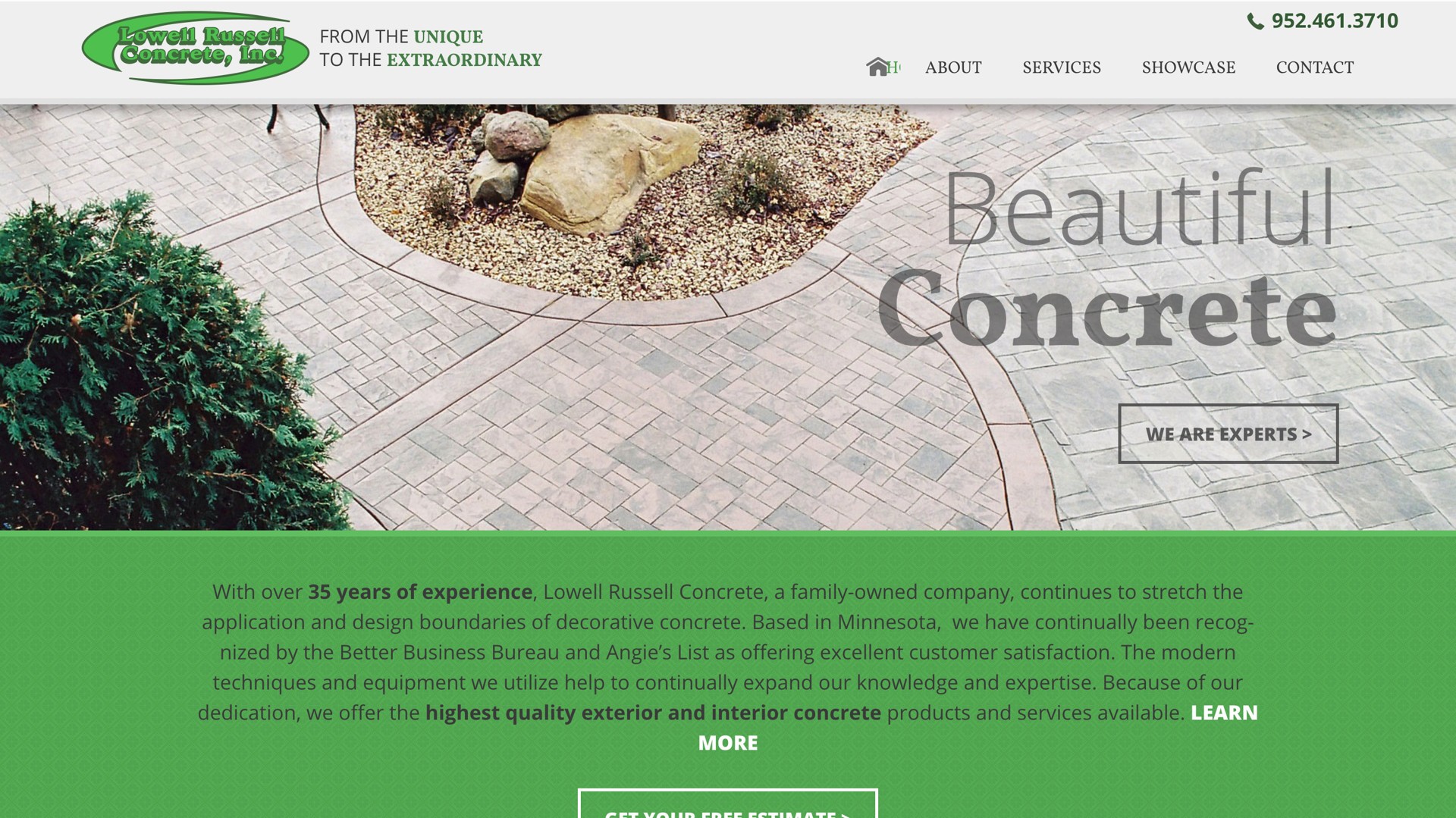 Front page of Staincrete Decorative Concrete's website