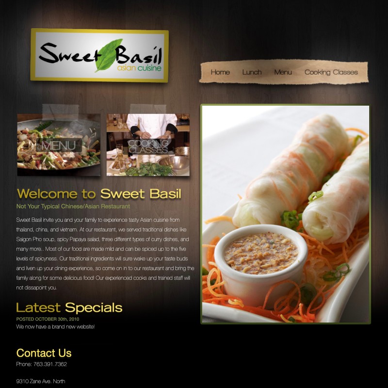 Front page of Sweet Basil Restaurant's website