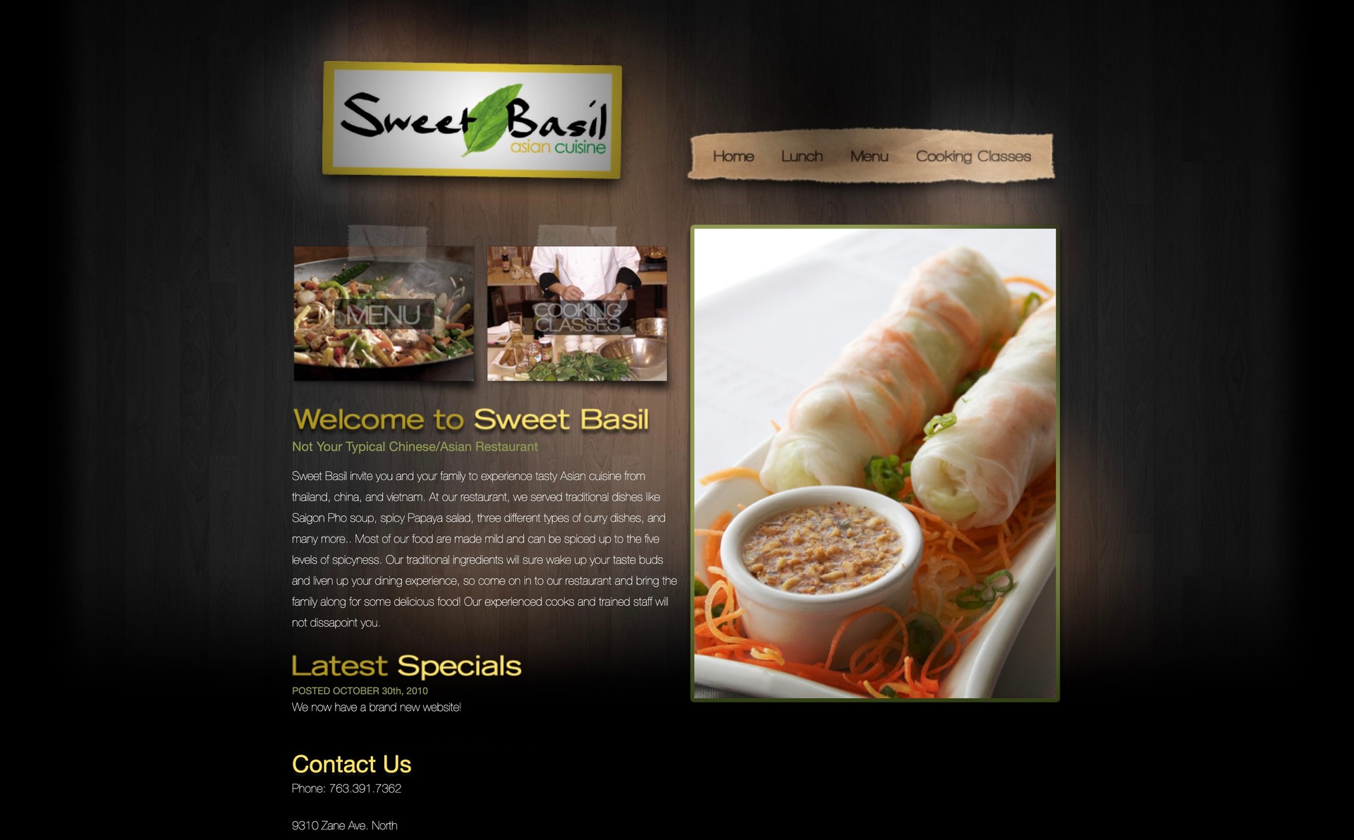 Front page of Sweet Basil Restaurant's website